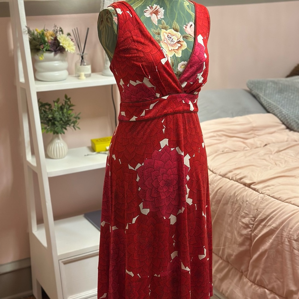 Tory Burch Elegant Red Floral Women's Dress Size S